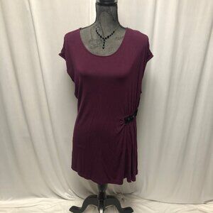 Daisy Fuentes Tunic Womens Size XL Purple Gathered Side Cap Sleeves Top